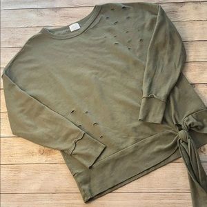 Abound Army Green Tie Sweater Sweatshirt Crewneck Size Medium
